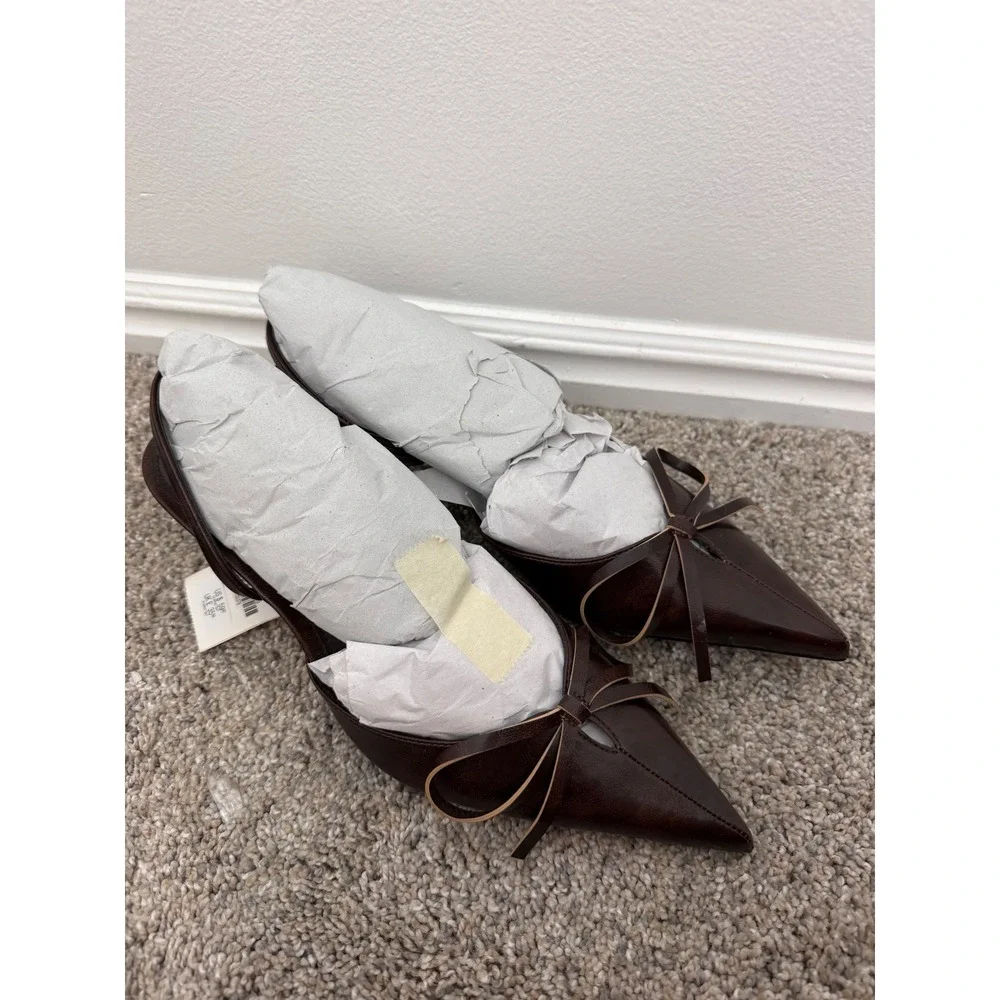 Zara Bow Slingback Heels – Brown – Women's 6.5 – NWT
